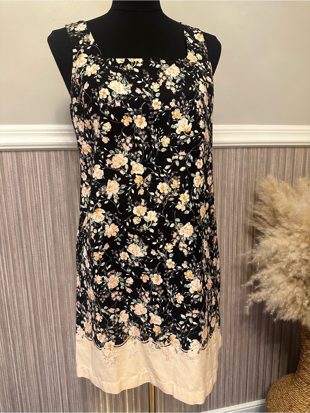 LC Lauren Conrad Floral Linen Blend Shift Dress Border Print Petite XS